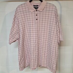Vintage Bolle Golf Mens XXL Pink Windowpane‎ Check Plaid Cotton Polo Spring